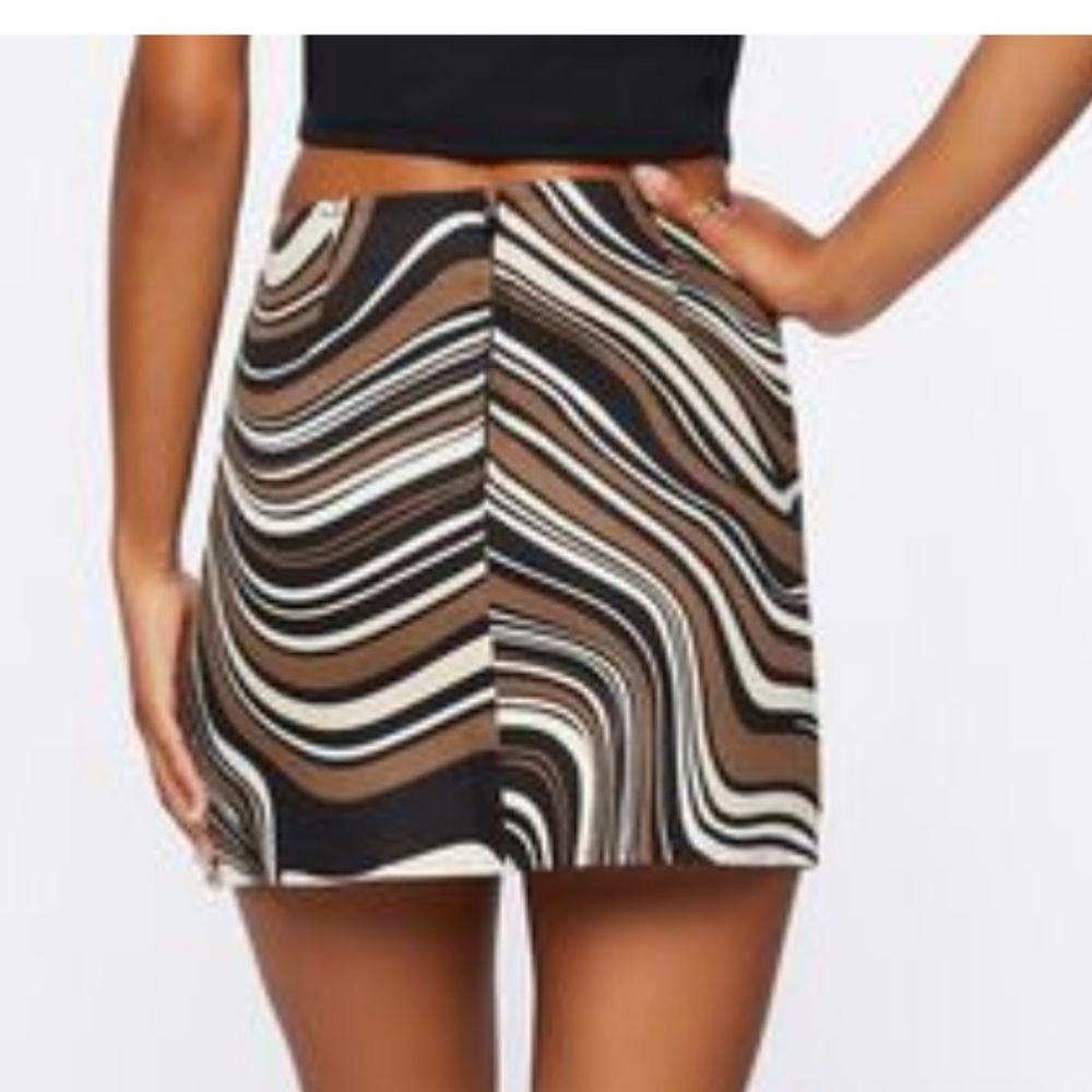 Forever 21 Skirt Denim Cotton Swirls Black Brown White A-line Women’s Small NWT